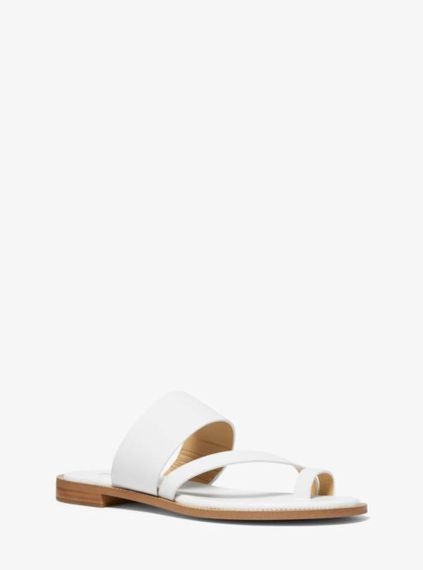 Damske Slapky Michael Kors Pratt Leather Sandal Biele - Topanky Michael Kors Slevy | GEANR-1036